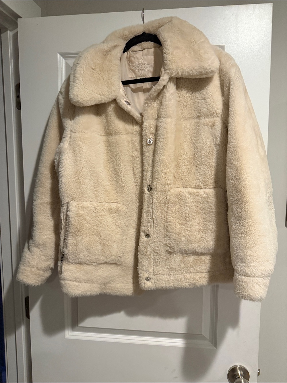 Jou Jou Cream Faux Shearling Puffer Jacket